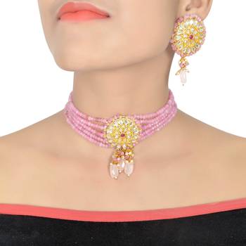 Pink Onyx Beads Traditional Choker Set For Women 2