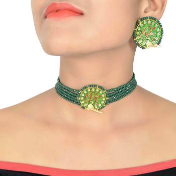 Green Crystal Beads Traditional Choker Set For Women 2