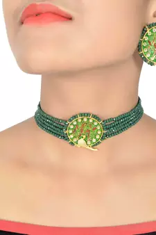 Green Crystal Beads Traditional Choker Set For Women
