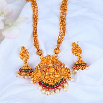Laxmi Inspired Ruby Green South Indian Temple Jewellery Set 1