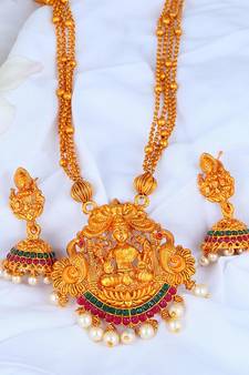 Laxmi Inspired Ruby Green South Indian Temple Jewellery Set