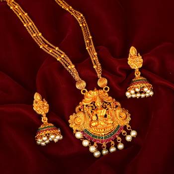 Laxmi Inspired Ruby Green South Indian Temple Jewellery Set 3