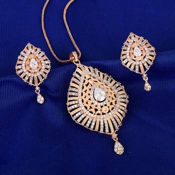 Rose Gold Plated American Diamond Pendant Set With Chain For Women 1