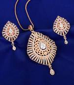 Rose Gold Plated American Diamond Pendant Set With Chain For Women