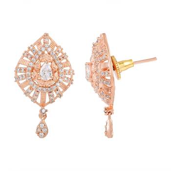 Rose Gold Plated American Diamond Pendant Set With Chain For Women 3