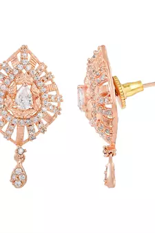 Rose Gold Plated American Diamond Pendant Set With Chain For Women