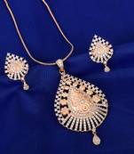 Rose Gold Plated American Diamond Pendant Set With Chain For Women