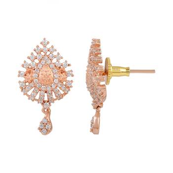 Rose Gold Plated American Diamond Pendant Set With Chain For Women 3