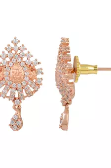 Rose Gold Plated American Diamond Pendant Set With Chain For Women