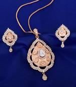 Rose Gold Plated American Diamond Pendant Set With Chain For Women
