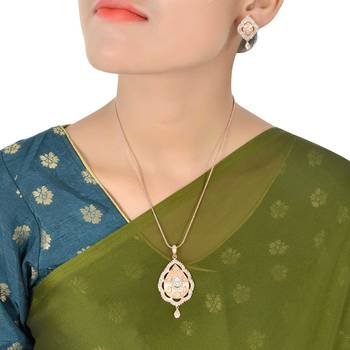 Rose Gold Plated American Diamond Pendant Set With Chain For Women 2
