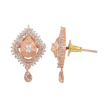 Rose Gold Plated American Diamond Pendant Set With Chain For Women 3