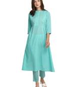 Turquoise printed cotton cotton-kurtis