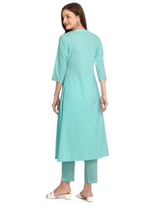 Turquoise printed cotton cotton-kurtis 2