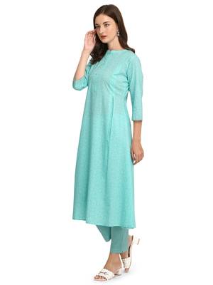 Turquoise printed cotton cotton-kurtis 3