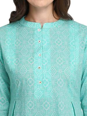 Turquoise printed cotton cotton-kurtis 4