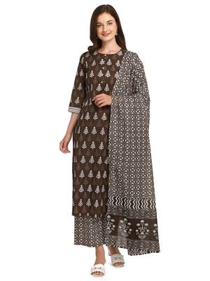 Brown printed cotton cotton-kurtis 1