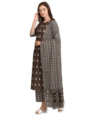 Brown printed cotton cotton-kurtis 3