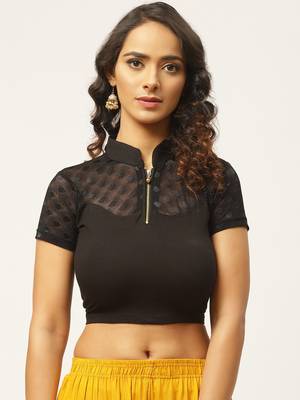 VASTRANAND Women Black Lace Detail Stretchable Saree Blouse 1