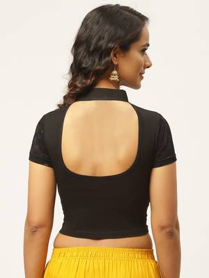 VASTRANAND Women Black Lace Detail Stretchable Saree Blouse 4