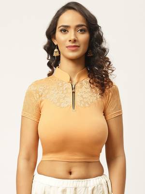 VASTRANAND Women Beige Lace Detail Stretchable Saree Blouse 1