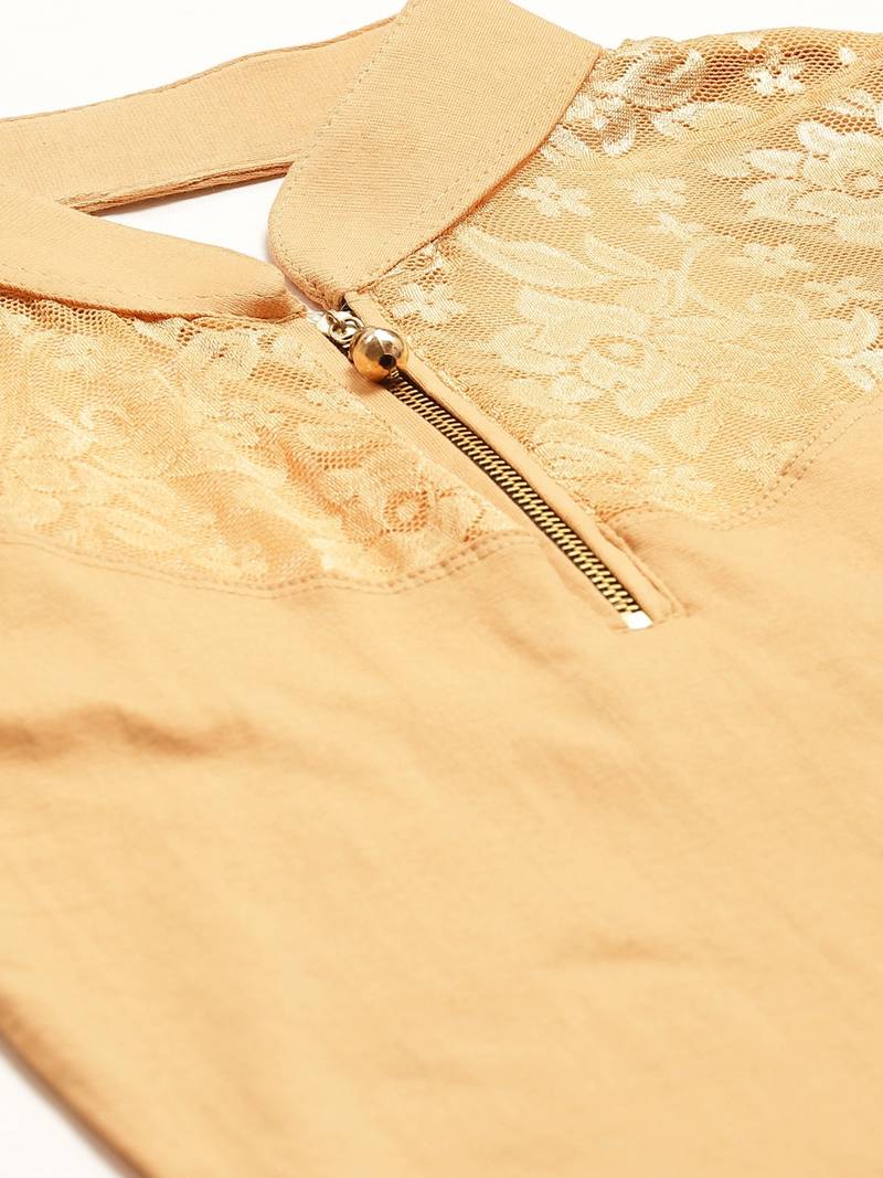 VASTRANAND Women Beige Lace Detail Stretchable Saree Blouse