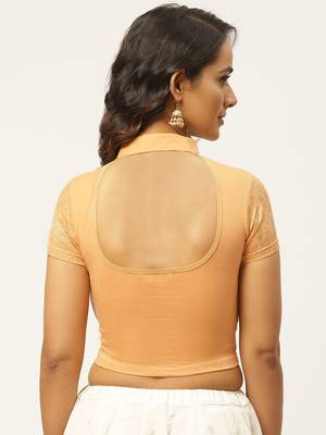 VASTRANAND Women Beige Lace Detail Stretchable Saree Blouse 4