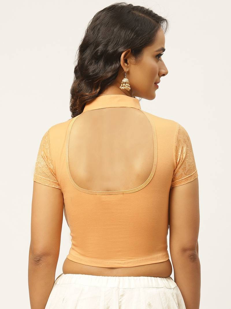 VASTRANAND Women Beige Lace Detail Stretchable Saree Blouse