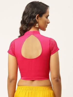 VASTRANAND Women Pink Solid Stretchable Saree Blouse 4