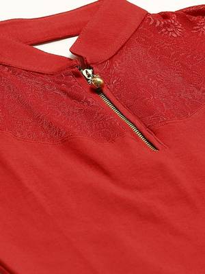 VASTRANAND Women Red Cotton Lace Detail Solid Stretchable Saree Blouse 2