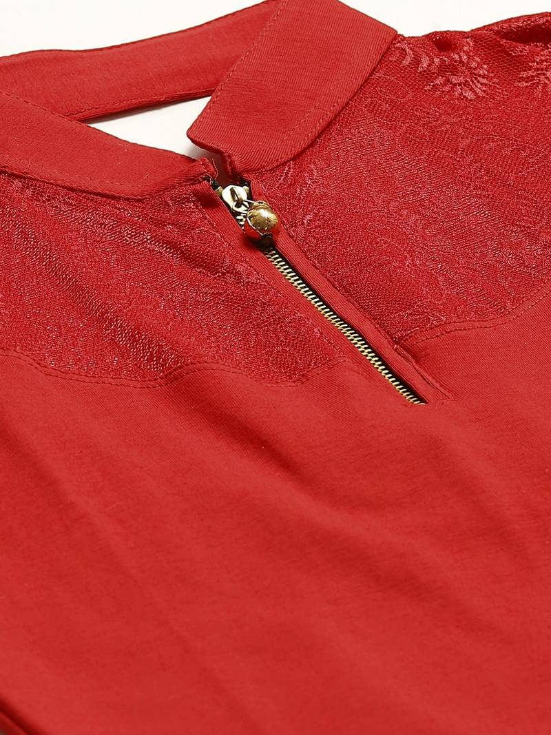 VASTRANAND Women Red Cotton Lace Detail Solid Stretchable Saree Blouse