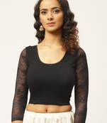 VASTRANAND Women Black Cotton Solid Lace Detail Stretchable Saree Blouse