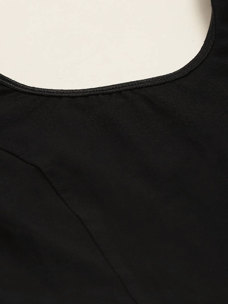 VASTRANAND Women Black Cotton Solid Lace Detail Stretchable Saree Blouse