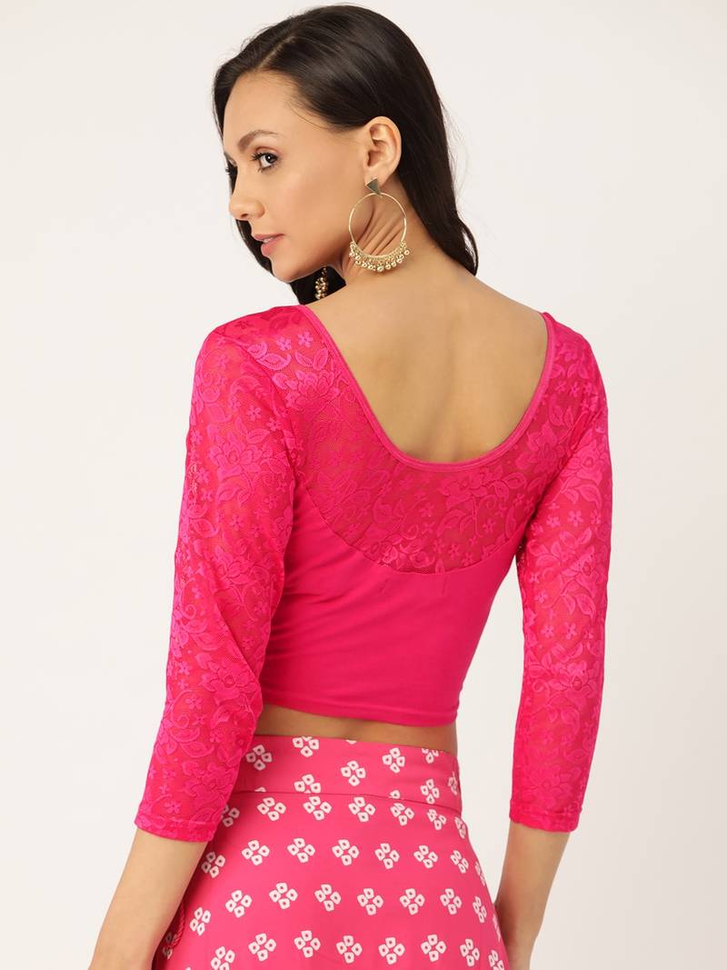 VASTRANAND Women Pink Cotton Solid Stretchable Saree Blouse