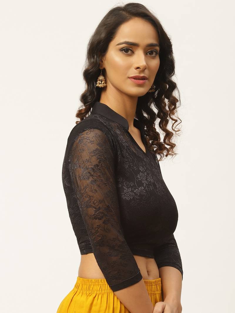 VASTRANAND Women Black Lace Stretchable Saree Blouse with Inner