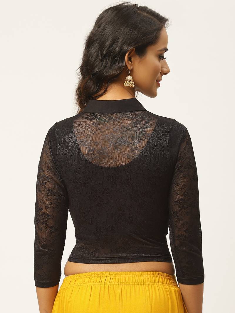 VASTRANAND Women Black Lace Stretchable Saree Blouse with Inner