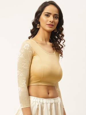 VASTRANAND Women Golden Solid Stretchable Saree Blouse 3