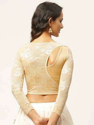 VASTRANAND Women Golden Solid Stretchable Saree Blouse 4