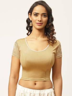 VASTRANAND Women Beige Solid Stretchable Saree Blouse 1