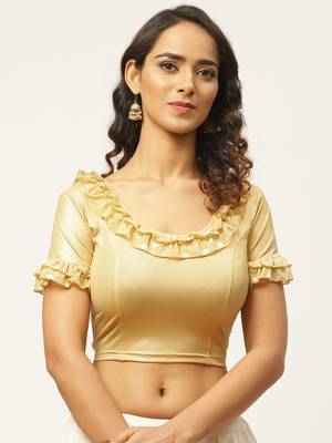 VASTRANAND Women Golden Solid Stretchable Saree Blouse 1
