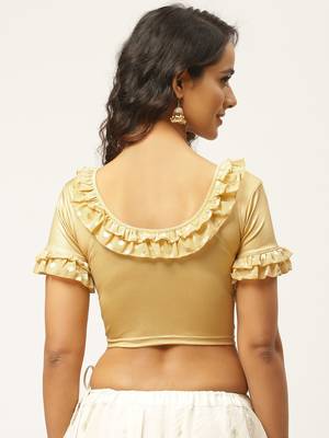 VASTRANAND Women Golden Solid Stretchable Saree Blouse 4