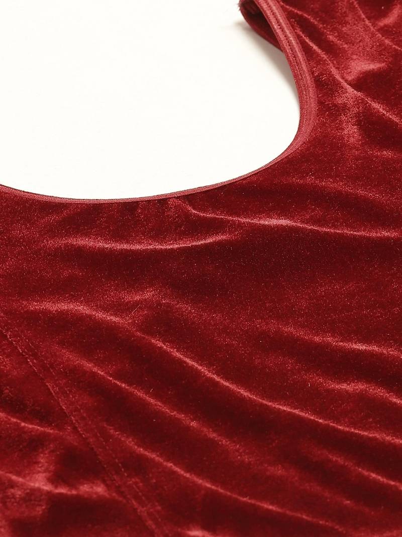 VASTRANAND Women Maroon Stretchable Velvet Saree Blouse