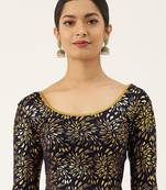 VASTRANAND Women Navy Blue & Gold-Coloured Foil Printed Stretchable Blouse