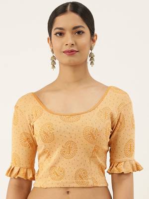 VASTRANAND Women Yellow Printed Stretchable Blouse 1