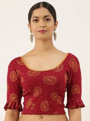 VASTRANAND Women's Red and Orange Printed Stretchable Blouse 1