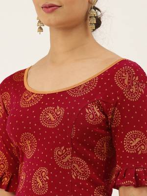VASTRANAND Women's Red and Orange Printed Stretchable Blouse 2