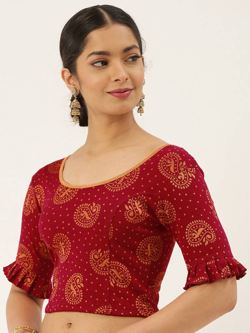 VASTRANAND Women's Red and Orange Printed Stretchable Blouse