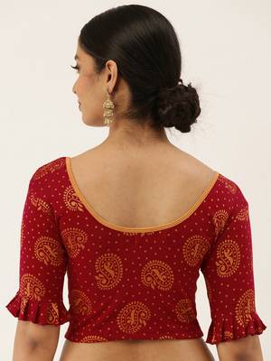 VASTRANAND Women's Red and Orange Printed Stretchable Blouse 4