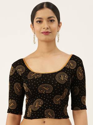 VASTRANAND Women's Black and Orange Printed Stretchable Blouse 1