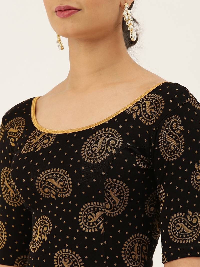 VASTRANAND Women's Black and Orange Printed Stretchable Blouse